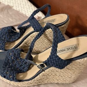 Steve Madden Navy Braided Espadrille Wedges with Jute Platform